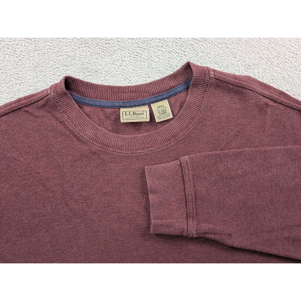 LL Bean Mens XL Tall Burgundy Waffle Knit Cotton Long Sleeve Thermal Shirt 0KB19